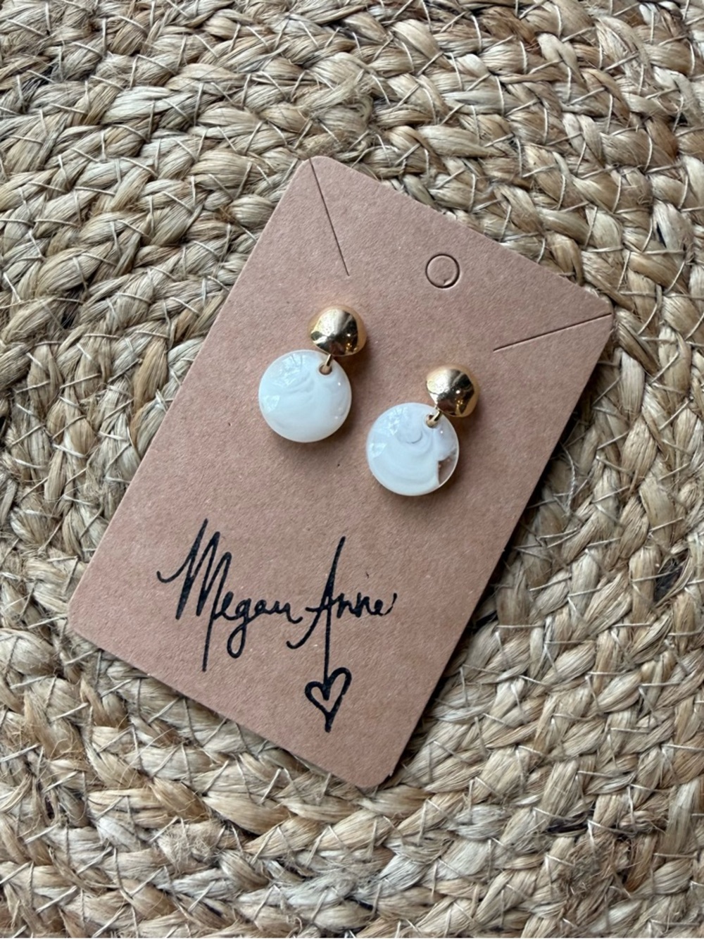 White Mother-of-Pearl Drop Earrings with Gold Studs